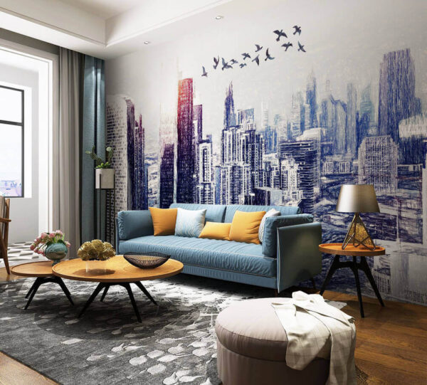 Wall murals Birds flying over a city Wall murals Birds flying over a city