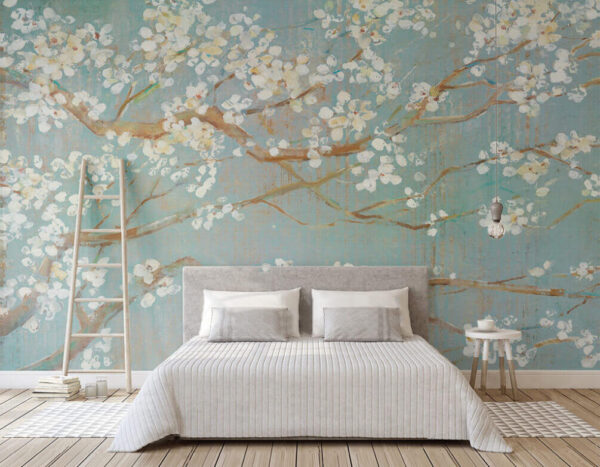 Blossoms on branches, serene scene Wall murals Blossoms on branches, serene scene