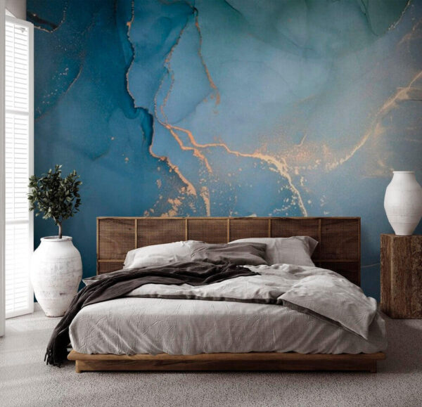 Abstract blue and metallic pattern Wall murals Abstract blue and metallic pattern