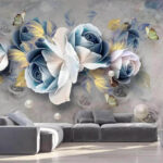Wall murals Elegant flowers with delicate butterflies.