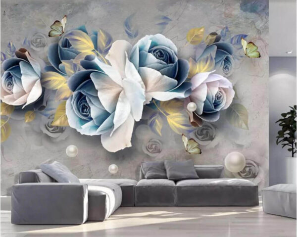 Wall murals Elegant flowers with delicate butterflies Wall murals Elegant flowers with delicate butterflies