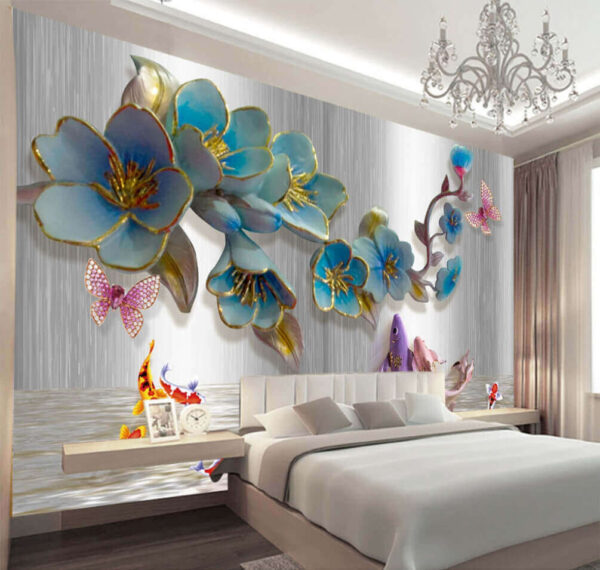 Wall murals Group of fish and flowers Wall murals Group of fish and flowers