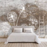 Wall murals White dandelions on a wood surface