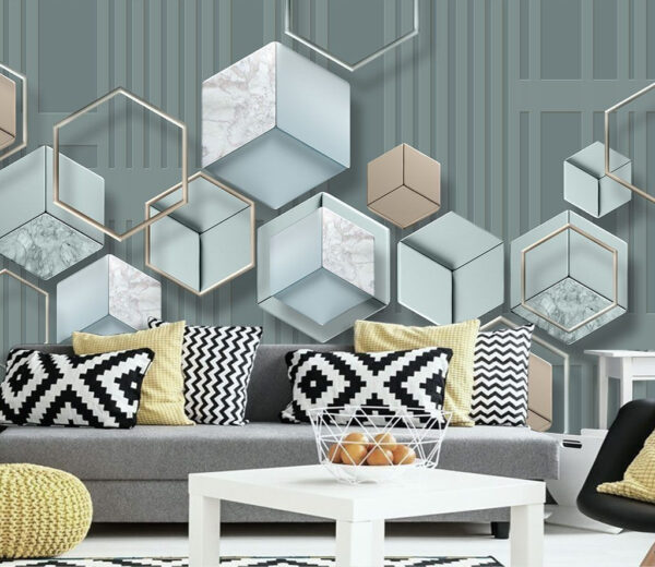 Wall murals Wallpaper with hexagons and geometric shapes Wall murals Wallpaper with hexagons and geometric shapes