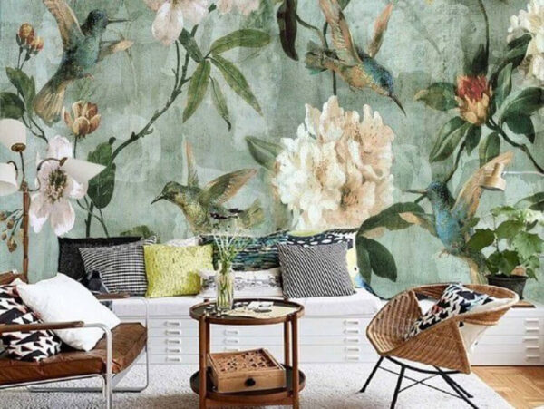 Wall murals Wallpaper with birds and flowers Wall murals Wallpaper with birds and flowers