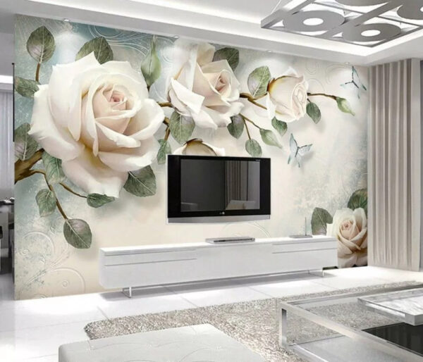 Wall murals Wall murals White rose with green leaves (SKU: u31353)