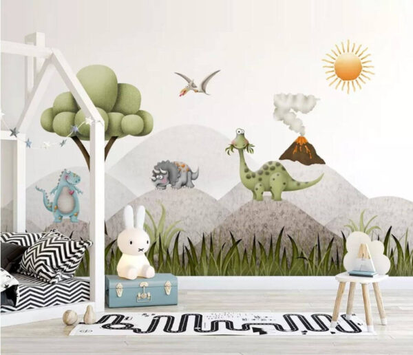 Wall murals Cartoon dinosaurs in a landscape Wall murals Cartoon dinosaurs in a landscape