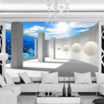 Wall murals Room with columns and fish and fish