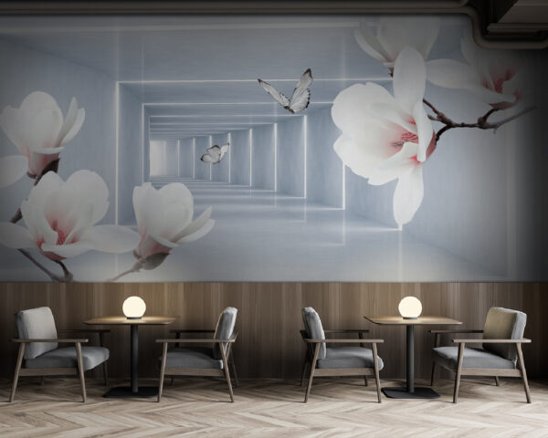 Wall murals White flowers and butterflies in a room Wall murals White flowers and butterflies in a room