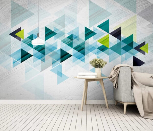 Blue triangles on a white surface Wall murals Blue triangles on a white surface