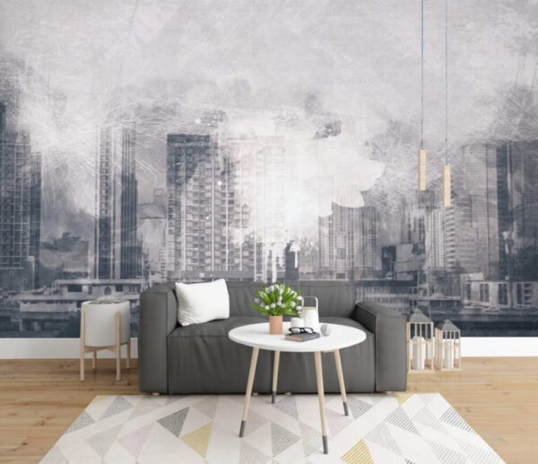 Wall murals Abstract cityscape in grayscale tones Wall murals Abstract cityscape in grayscale tones