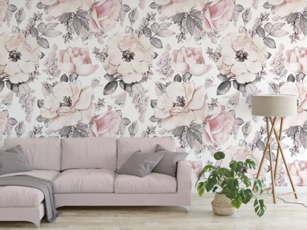 Wall murals Pattern of flowers and leaves Wall murals Pattern of flowers and leaves