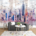 Wall murals Watercolor painting of a city