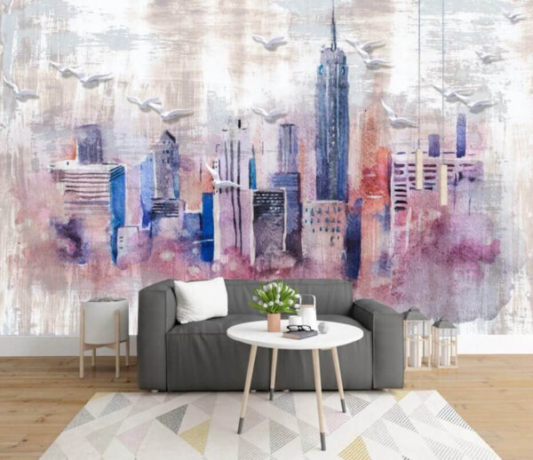 Wall murals Watercolor painting of a city Wall murals Watercolor painting of a city