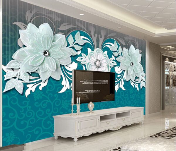 Wall murals Blue and white floral design Wall murals Blue and white floral design