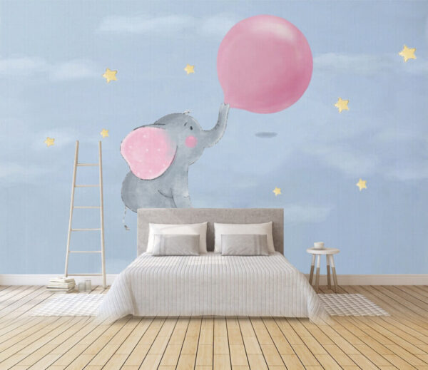 Wall murals Cartoon of an elephant holding a balloon Wall murals Cartoon of an elephant holding a balloon