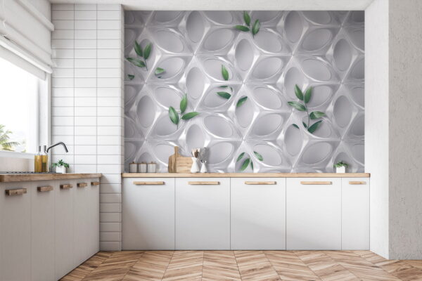 Wall murals White wall with green leaves Wall murals White wall with green leaves