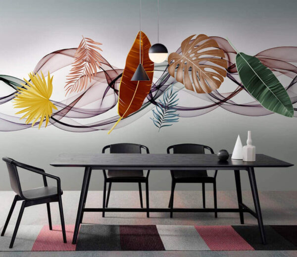 Wall murals Group of leaves and waves Wall murals Group of leaves and waves