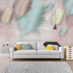 Wall murals Group of feathers on a pink background