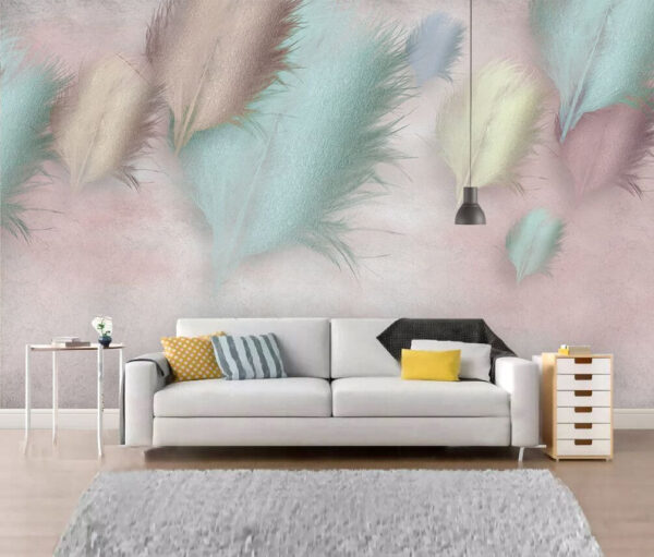 Wall murals Group of feathers on a pink background Wall murals Group of feathers on a pink background