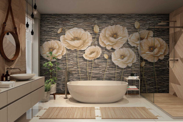 Poppies on a textured wall Wall murals Poppies on a textured wall