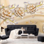 Wall murals Elegant roses with crystal butterflies.