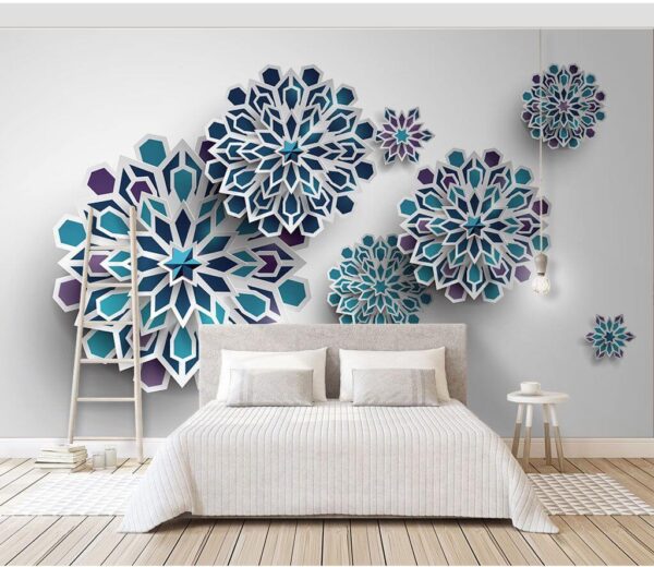Wall murals Group of blue and white flowers Wall murals Group of blue and white flowers