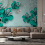 Wall murals Turquoise blooms with sparkling accents.