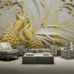 Wall murals Elegant peacocks in intricate relief.