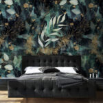 Wall murals Abstract teal and metallic floral pattern.