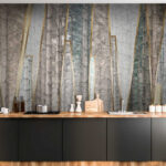 Wall murals Abstract forest reflections in glass panels.