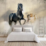 Wall murals Black horse with long mane