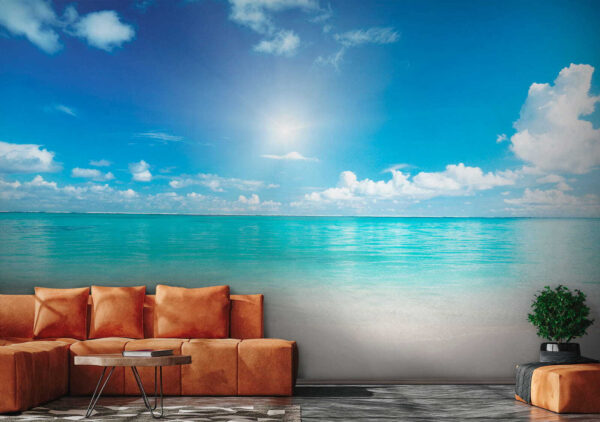 Blue sky with clouds and the sun Wall murals Blue sky with clouds and the sun