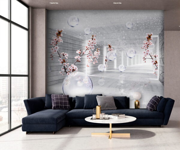 Wall murals White room with flowers and bubbles Wall murals White room with flowers and bubbles