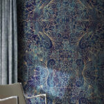 Wall murals Intricate blue and beige pattern.