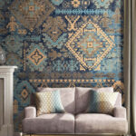 Wall murals Blue and yellow design on a blue surface