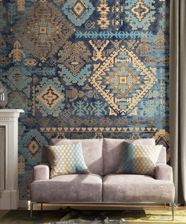 Blue and yellow design on a blue surface Wall murals Blue and yellow design on a blue surface