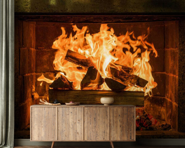 Cozy fire warming the hearth Wall murals Cozy fire warming the hearth