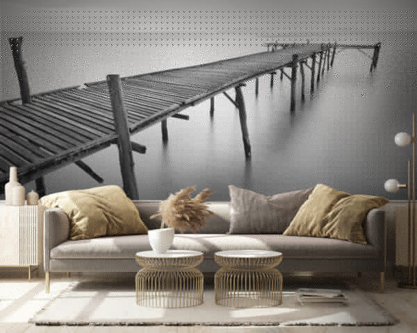 Wall murals Long wooden bridge over water Wall murals Long wooden bridge over water