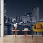 Wall murals City skyline with illuminated bridge.