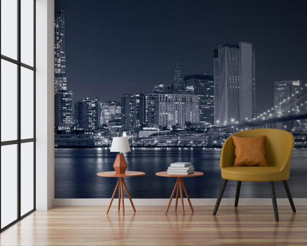 City skyline with illuminated bridge Wall murals City skyline with illuminated bridge