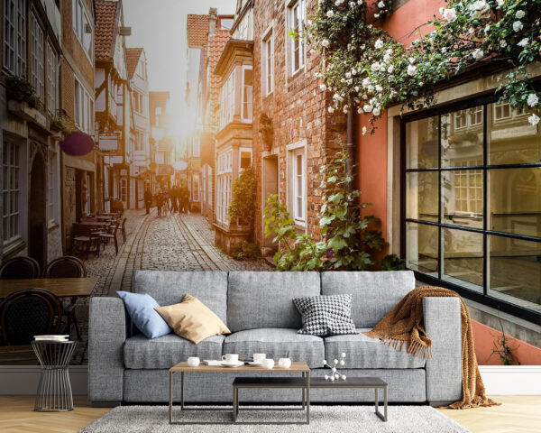 Purple oval sign on a brick wall Wall murals Purple oval sign on a brick wall