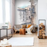 Wall murals Drawing of a building