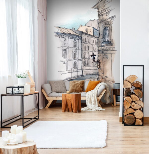 Drawing of a building Wall murals Drawing of a building