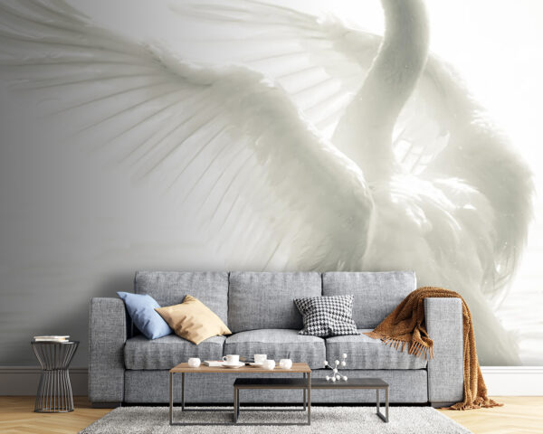 Wall murals White swan with wings spread out in water Wall murals White swan with wings spread out in water