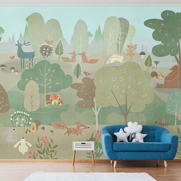 Wall murals Cartoon of animals in a forest Wall murals Cartoon of animals in a forest