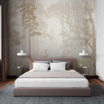 Wall murals Herons in a misty forest landscape.