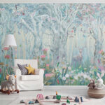 Wall murals Enchanted forest with deer and birds.