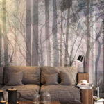 Wall murals Misty forest with a hidden deer.