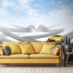 Wall murals Yellow sports car on a road